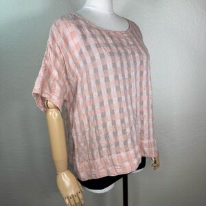 POETRY Plaid Textured Linen Blend Coral Boxy Lagenlook Top Shirt Size 10 EUC